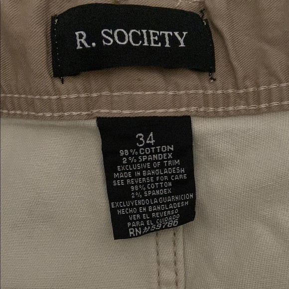 R. Society Men’s Beige Cotton Surfer Shorts Size 34 - Picture 3 of 4